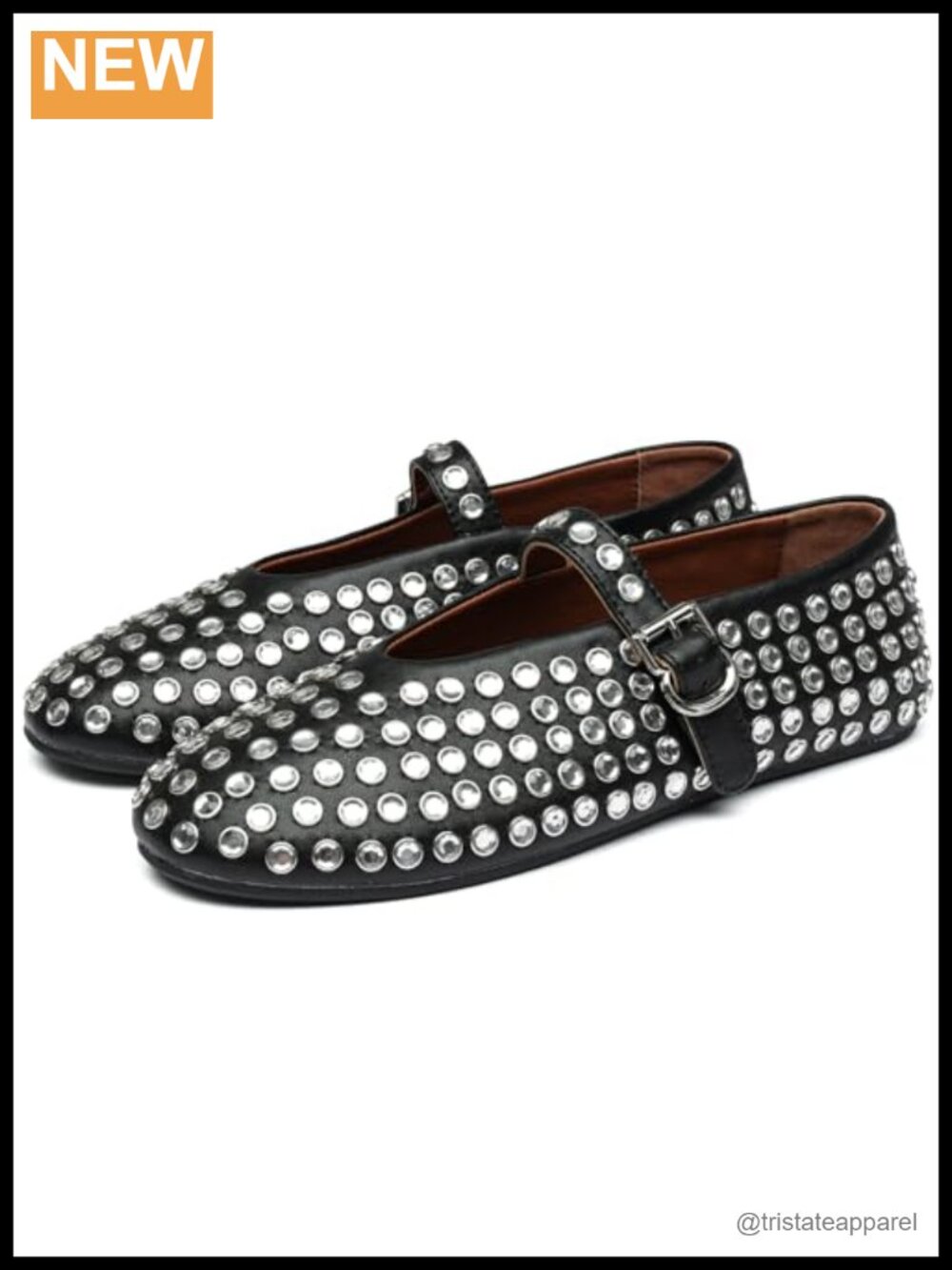 Rhinestone Ballet Flats Crystal Mary Jane Low Heel Faux Leather